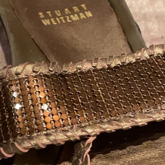 STUART WEITZMAN Bronze Mesh Gladiator Slide Thong Sandals - Picture 2 of 12